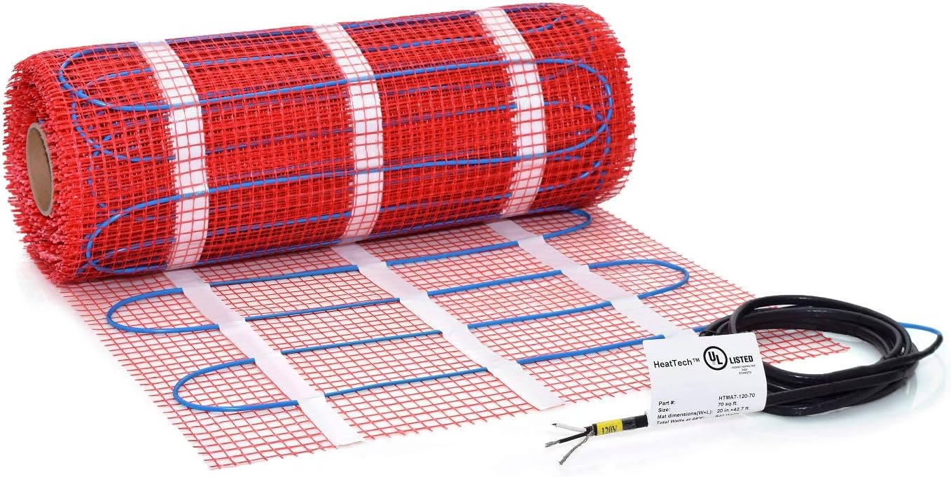 30 sqft HeatTech 120V Electric Tile Radiant Floor Heating Mat for Ceramic Tile, Stone - Kitchen and Bathroom Floor Heating - Heated Tile Floor
