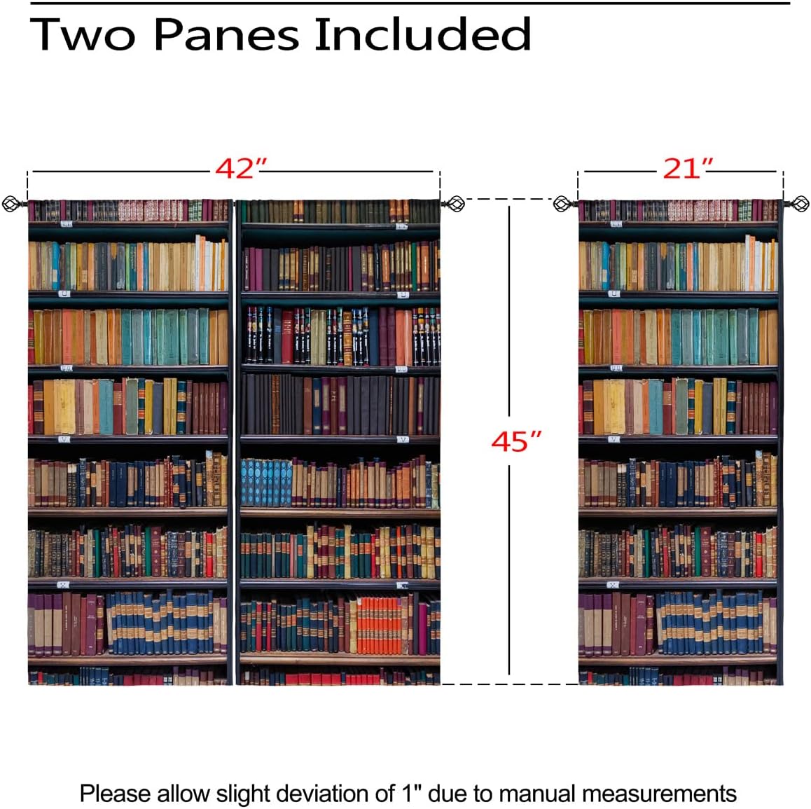 Wooden Bookcase Blackout Curtains for Girls Boy Home Decor, Library Educational Bookshelf Grommet Thermal Insulated Drapes Darkening Window Curtain for Bedroom Living Room, 42 x 45 Inch