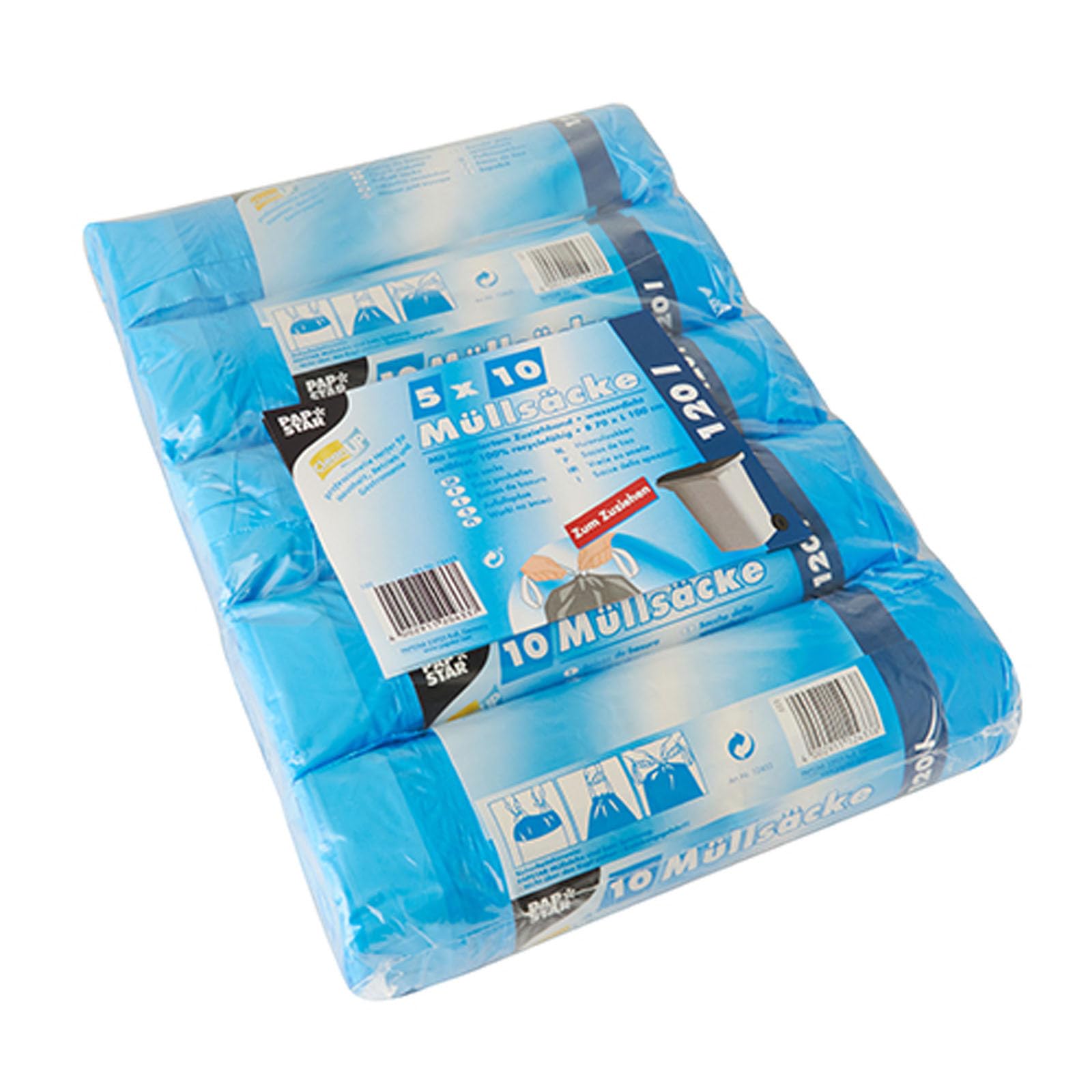1 cartón Papstar=4 x 50 bolsas de basura con cierre, 100 cm x 70 cm HDPE 120 l azul 12433
