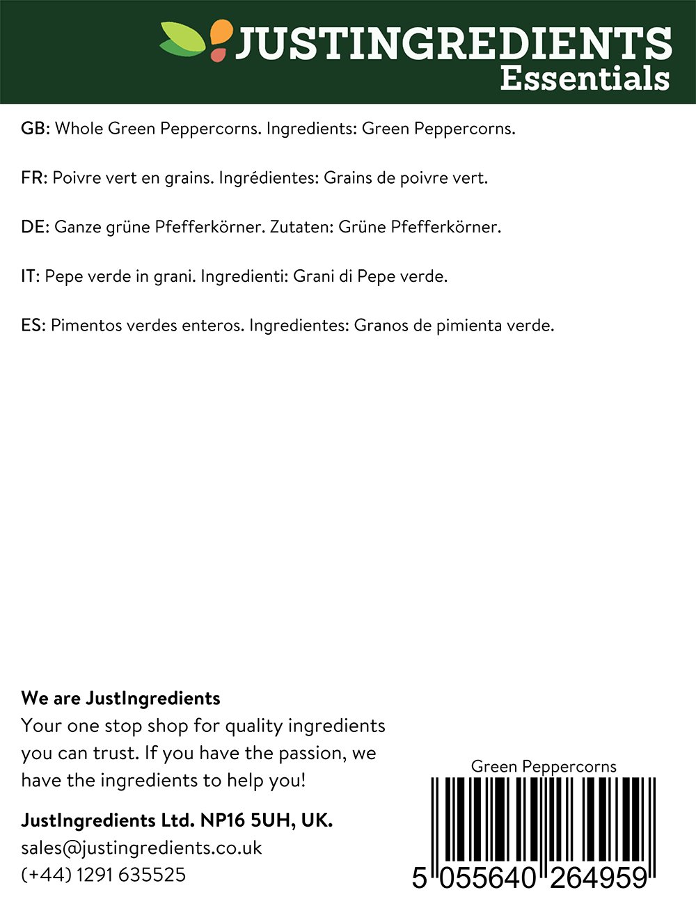 JustIngredients Green Peppercorns Loose 500 g