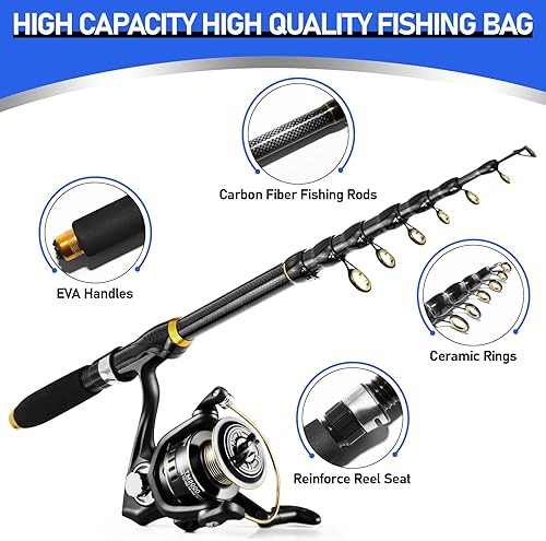 Miniatura 2 de Telescopic Fishing Rod and Reel Combo Kit, 2PACK 6.9FT Carbon Fiber Collapsible Rods, Spinning Reels, Lures and Carrier Bag, Saltwater & Freshwater