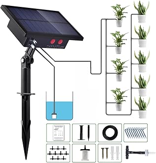12 Timer Modes Solar Drip Irrigation System - Automatic Drip Irrigation Kit with Anti-Siphon, Fits 20-30 Pots, Solar Powered Garden Sprinkling System for Indoor & Outdoor Plants, 3W 65.6ft