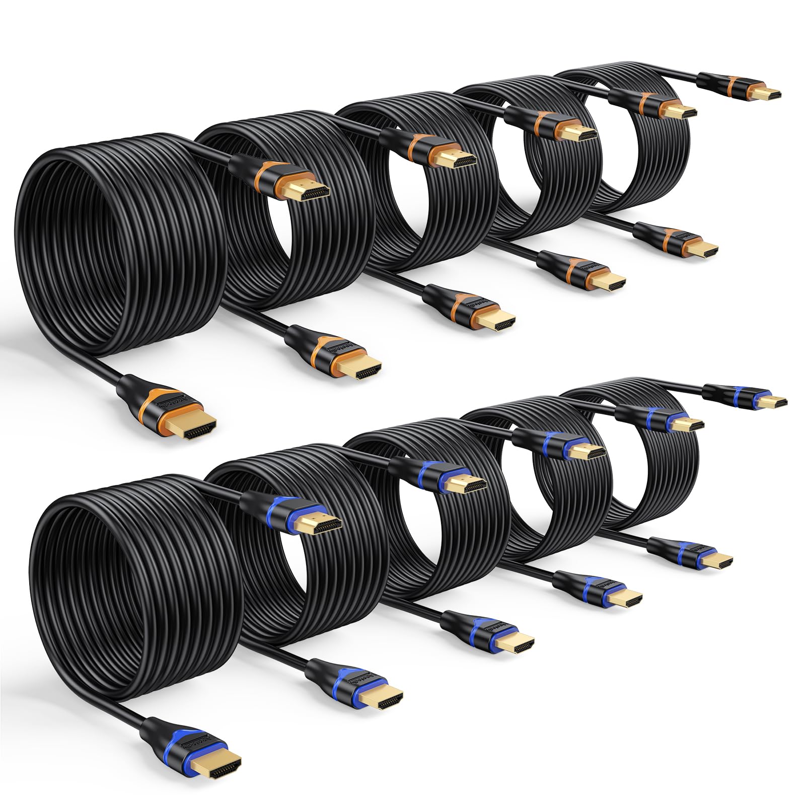 ApoJodly 4K HDMI Cable 15FT 10-Pack, High Speed HDMI to HDMI Cable 15 Foot HDMI Cord 2.0 Ultra HD 4K@60Hz, 2K@144Hz, HDR, 3D, Dolby, HDCP 2.2, ARC for