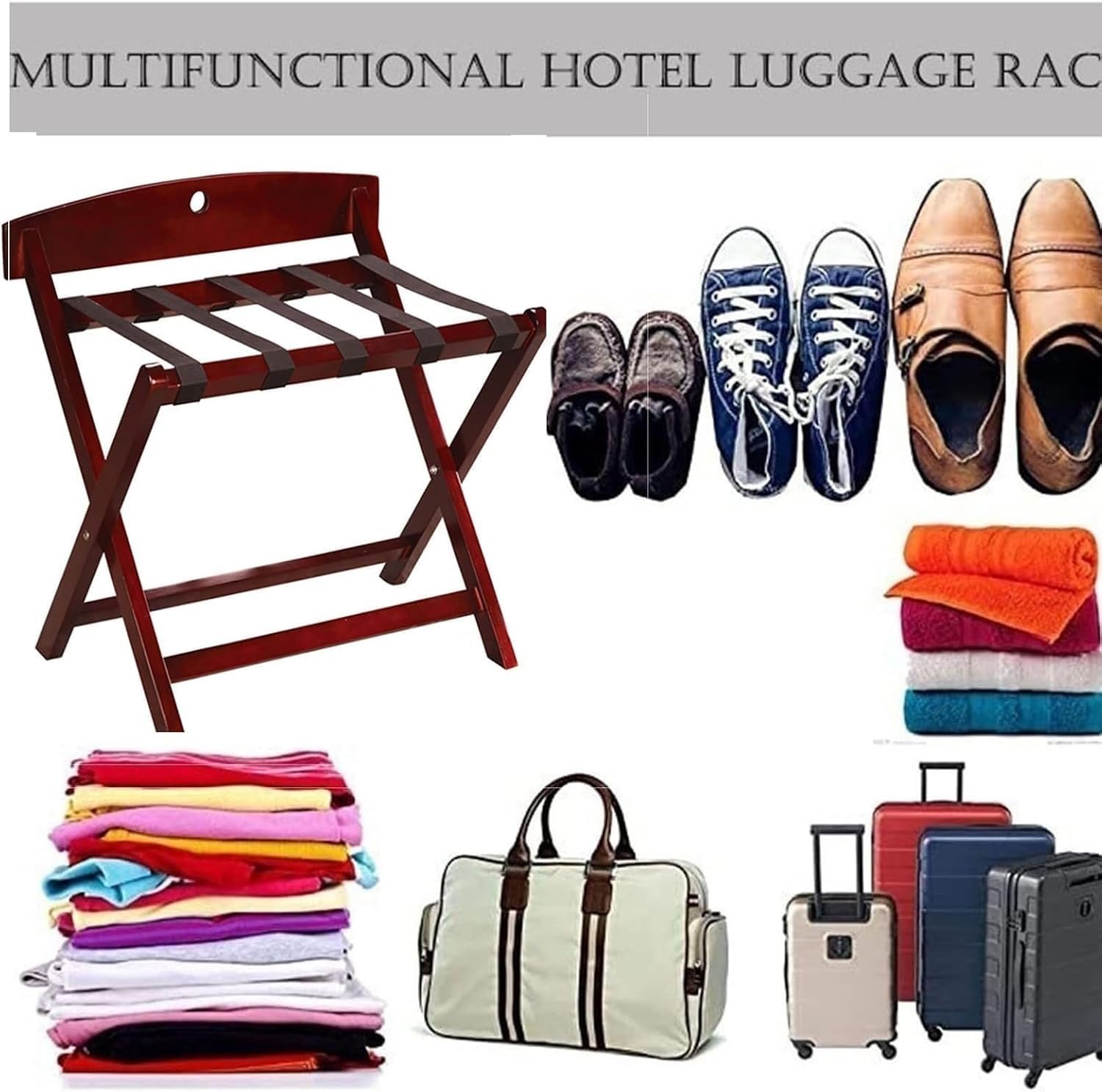 Luggage Rack Luggage Rack - Suitcase Holder Stand, Solid Wooden Luggage Rack with Backrest,Foldable Suitcase Stand(2pcs)