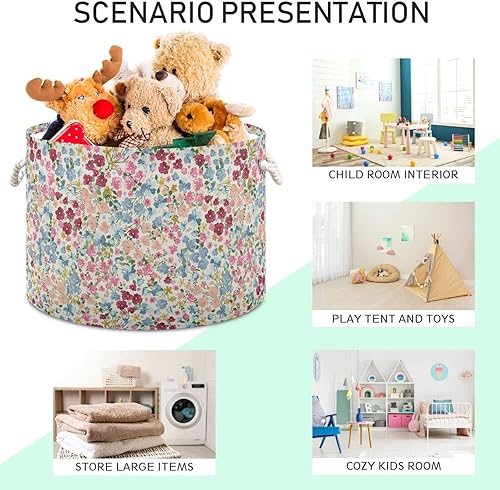 Miniatura 4 de Purse Trendy Floral Pink Flower storage basket collapsible and waterproof cloth baskets circle with sturdy handle rack utility Decoration for pantry