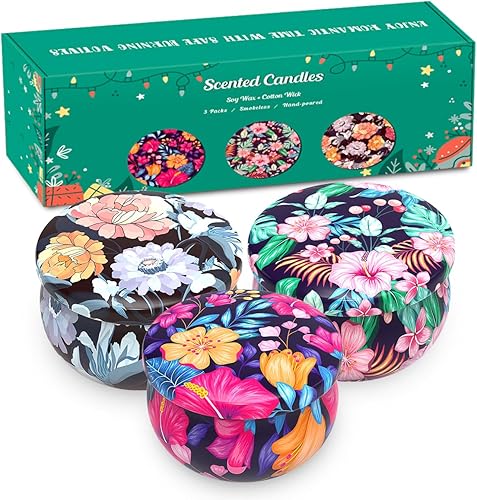 Juego de 3 velas perfumadas para Navidad, Acción de Gracias, cera de soja natural, vela portátil de lata de viaje, regalo de aromaterapia para