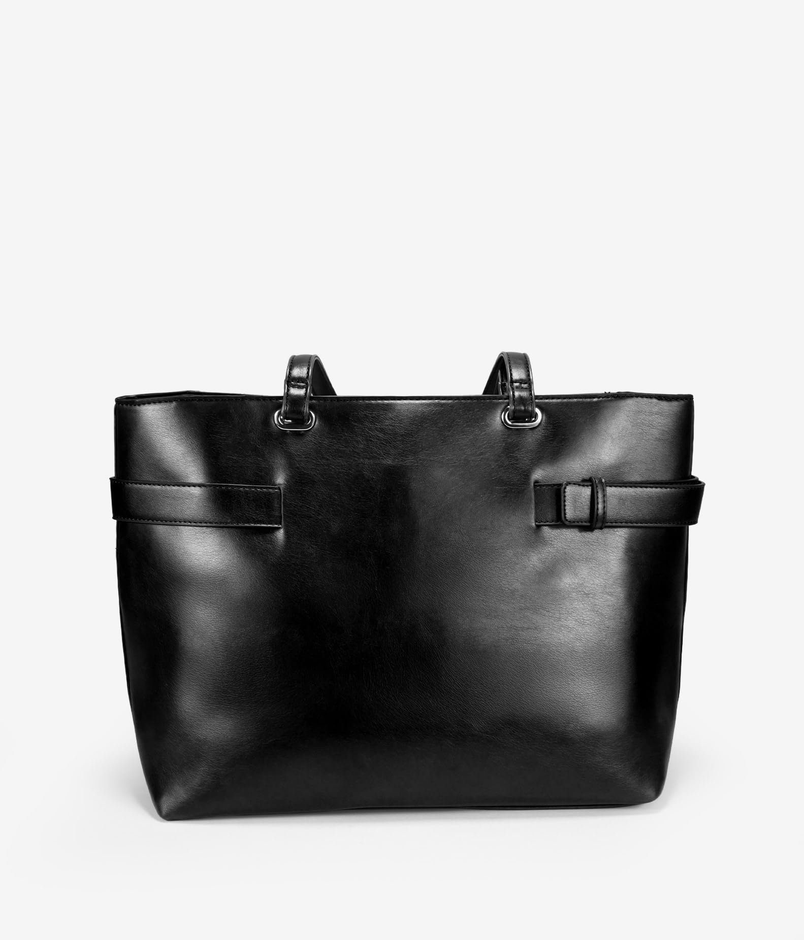 BOSANOVA Bolso de Hombro para Mujer con Hebilla Decorativa, Asas de Colgar y Compartimento Interior Acolchado para portátil. Cierre con Cremallera. Negro U