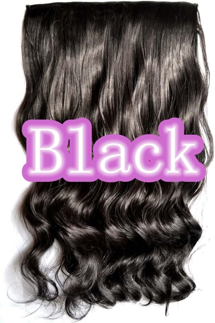 HumanHairWig 18"-24" Long Lady Girl Women Hair Extensions Wavy Curly/Straight Synthetic Hair Extension with Clip in on (Black-22"-Curly-WHS333)