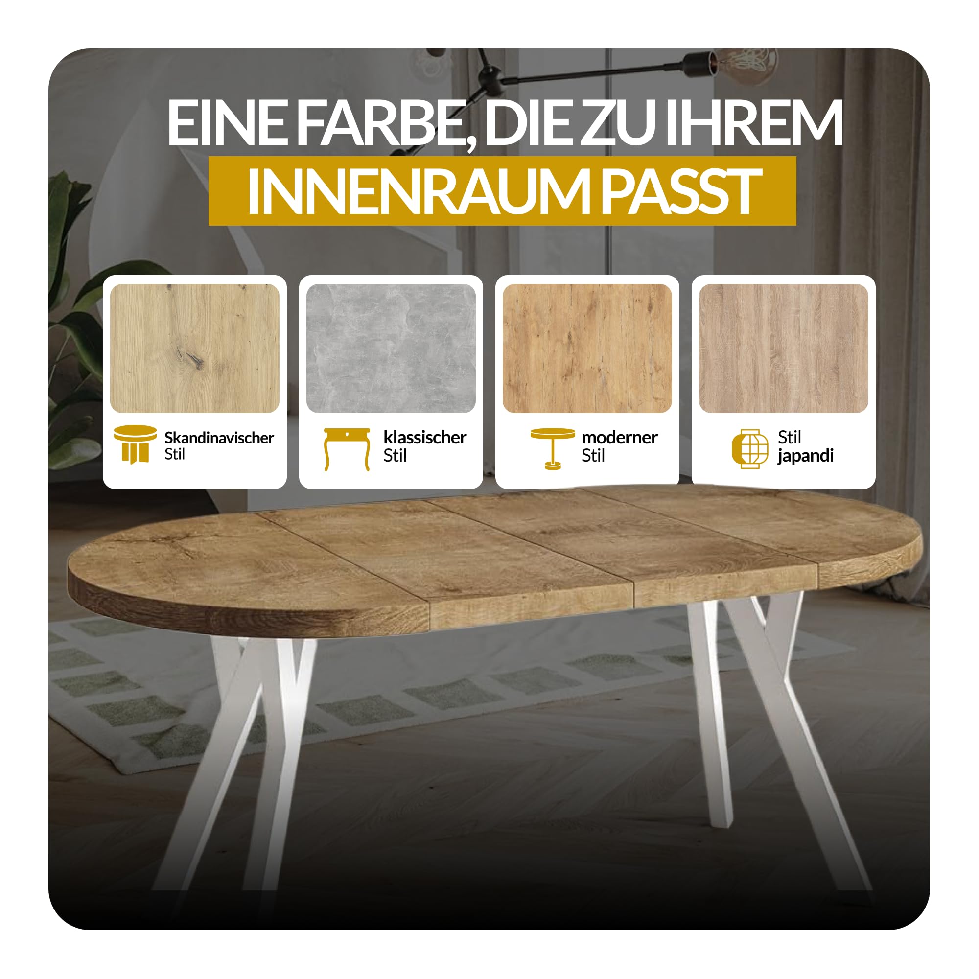 Runder Esstisch ausziehbar – Moderner Wohnzimmertisch und Küchentisch – Tisch mit Stabile Konstruktion, Durchmesser 120 cm - 220 cm - Farbe Lancelot - Kollektion OVO