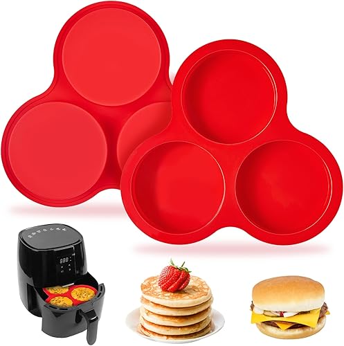 Miniatura 1 de Paquete de 2 moldes de silicona para freidora de aire, moldes redondos jumbo de 4 pulgadas para sándwiches de desayuno, bocados de huevo, bollos de