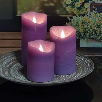 3PCS Flameless LED Candles Battery Operated Real Wax with Timer, Puple