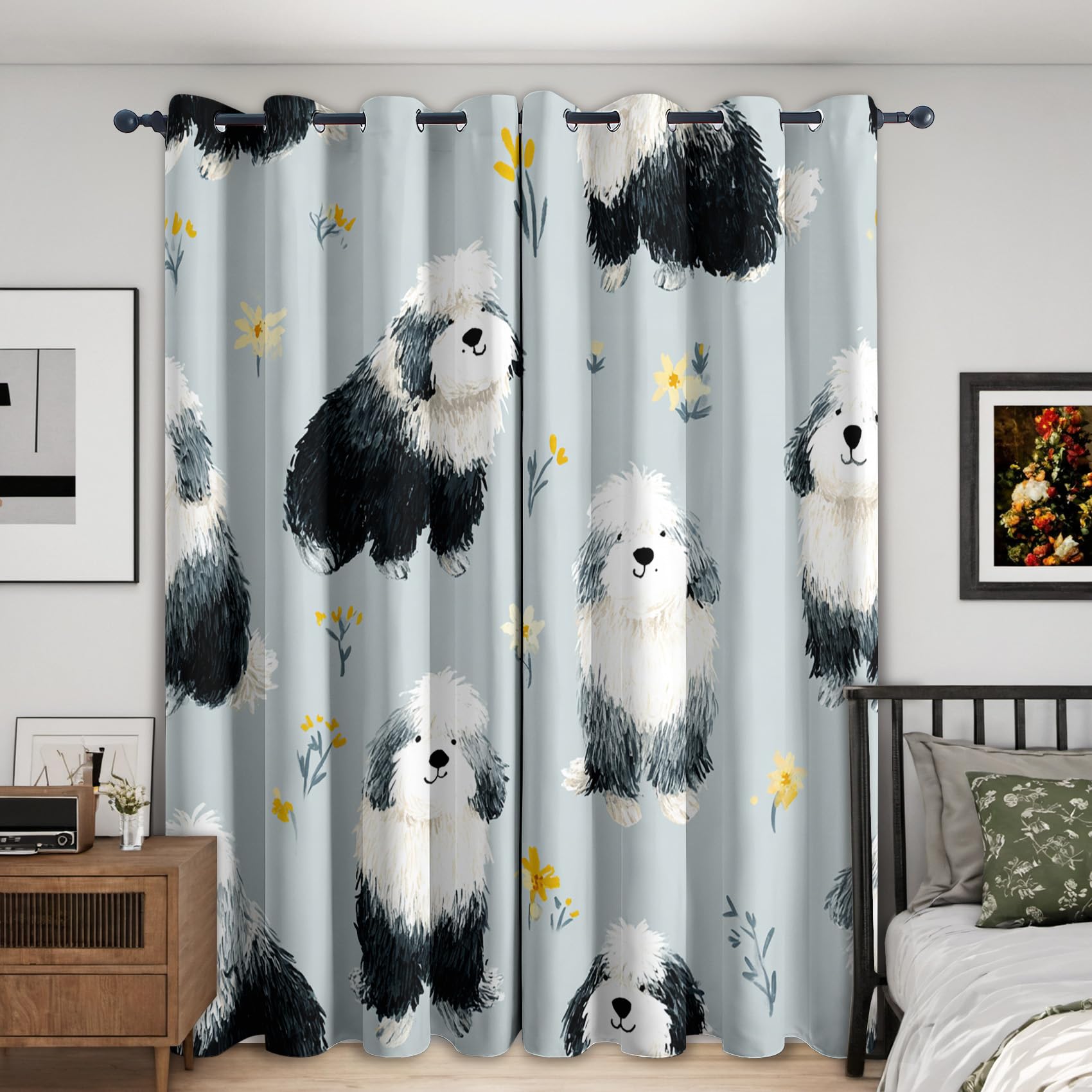 Cute Dog Blackout Curtains, 108 Drop, Kids Cute Puppy Printed Curtains for Living Room, Bedroom, Eyelet Drapes for Window Home Decor, 90x108 Inch 2 Panels Rc3099