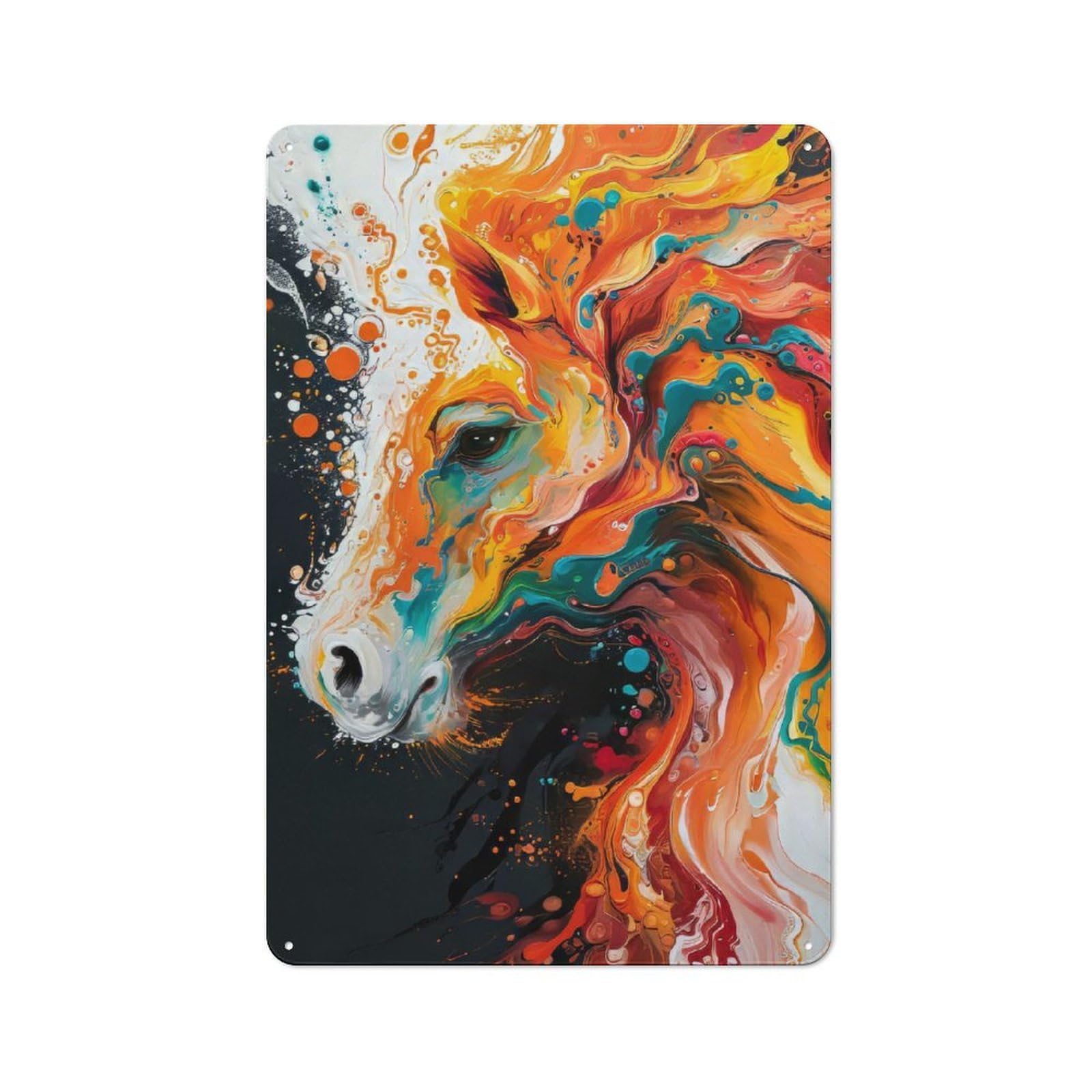 Junmoney Abstract Horse Painting Vintage Tin Sign 30X20cm For Garden Room Or Summerhouse, For A Newly Organised Room And Metal Sign Display