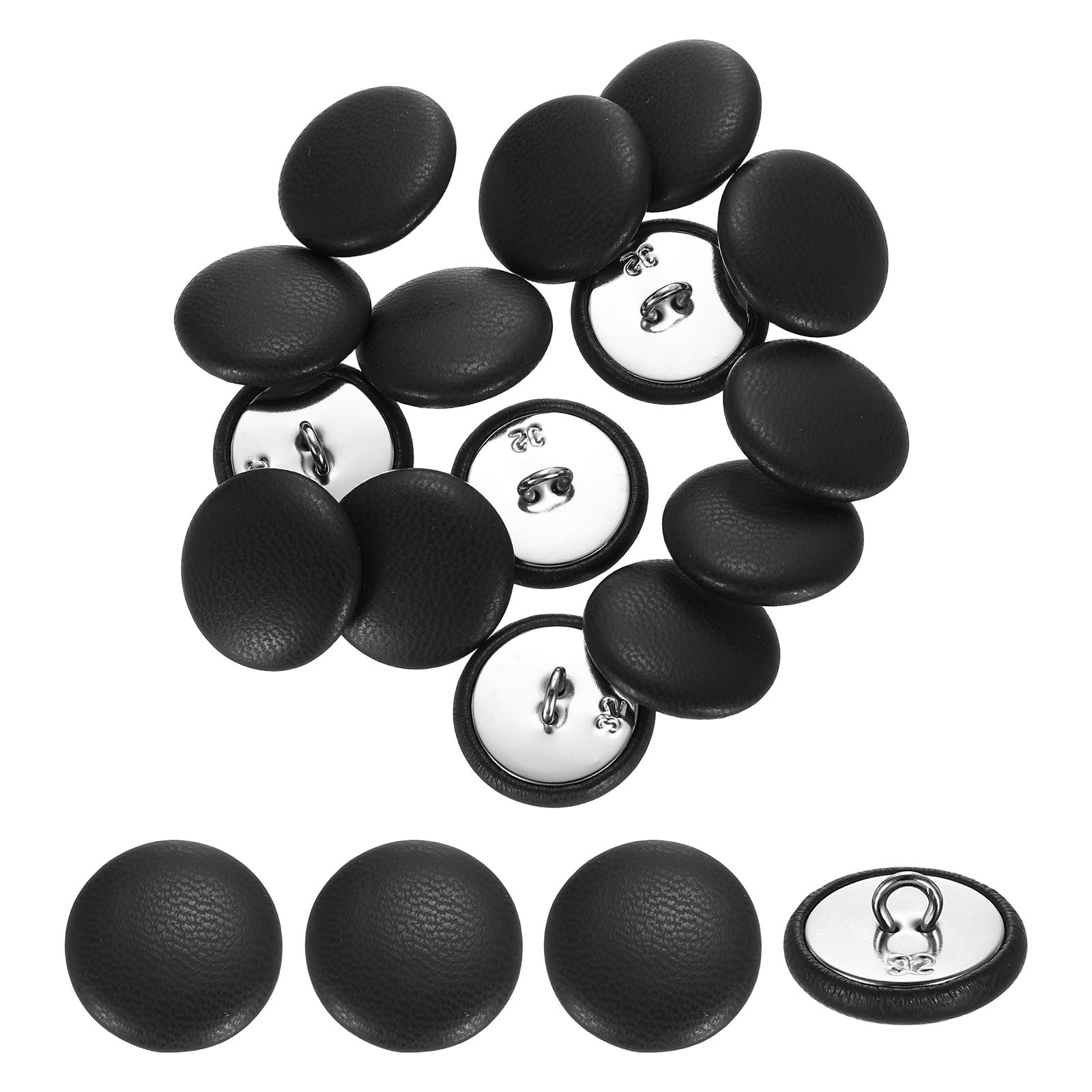 sourcing map 15Pcs Leather Covered Buttons, 20mm 32L Round Metal Shank Sewing Buttons Sew on for Clothes Coat Hats, Sofa Decoration, DIY Crafts Making, Black