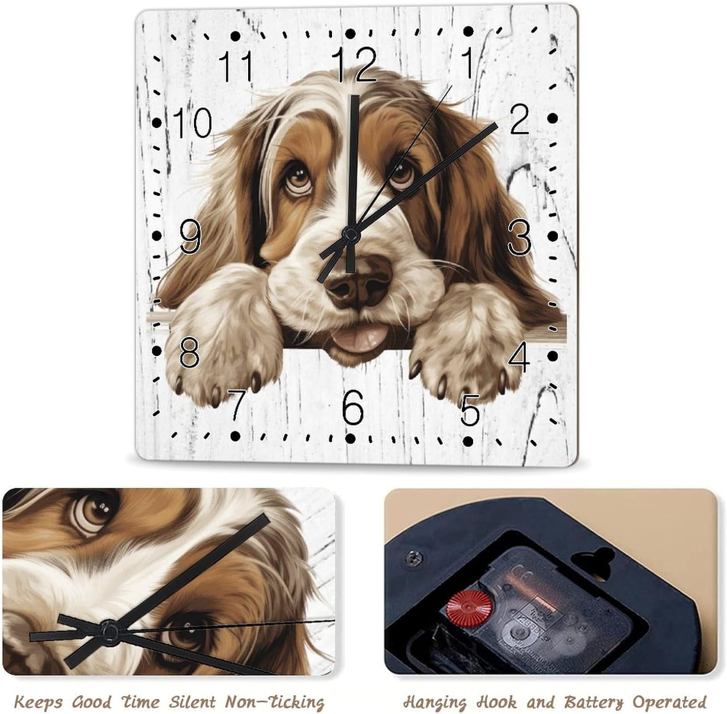 Grand Basset Griffon Vendeen Hanging Wall Clock Cute Funny Peeking Dog Puppy Clock Gift for Dog Lover Wall Clocks Quality Quartz Battery Operated Silent Clock for Home Bar Coffee 12x12in