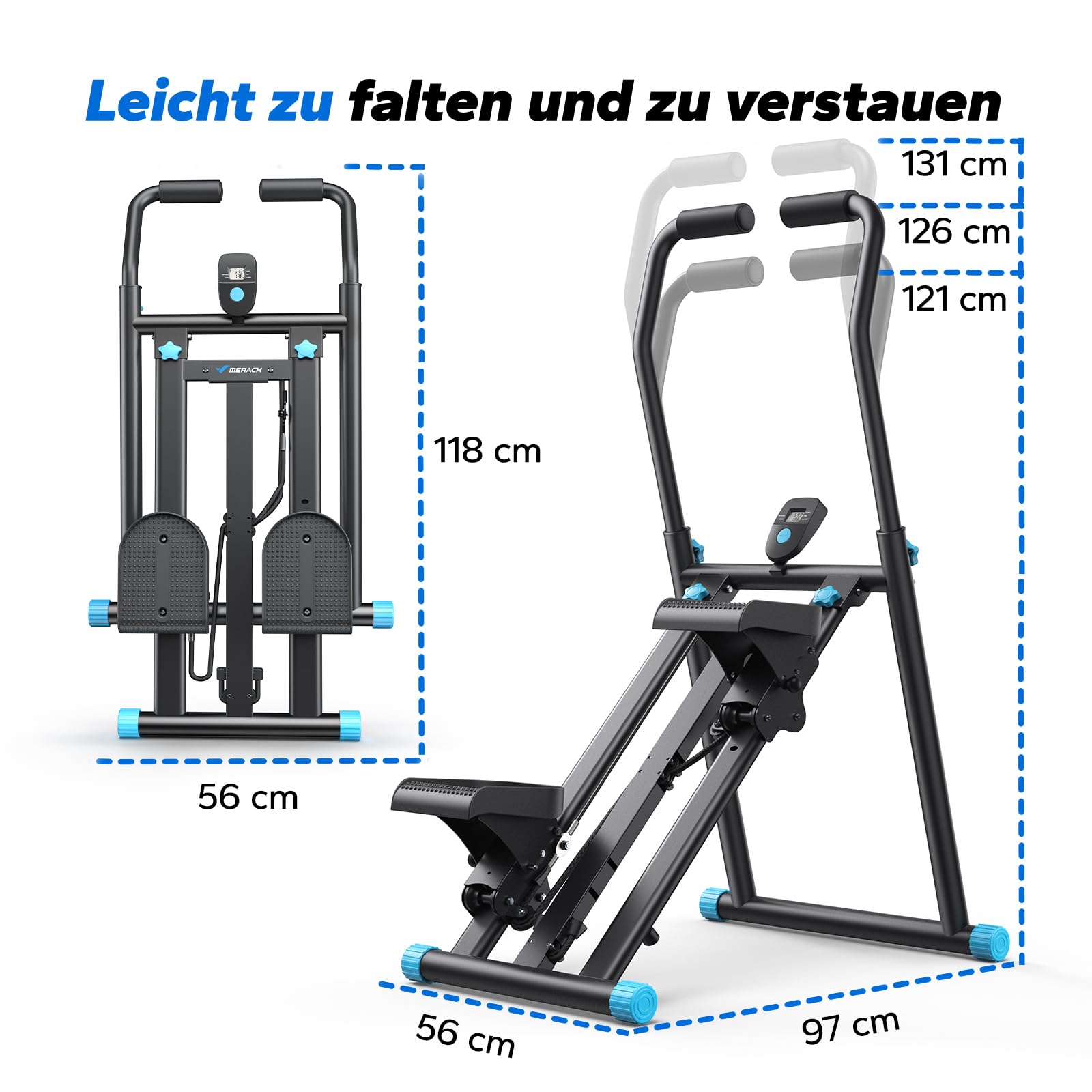MERACH Stair Stepper Pro 2026, Stairmaster per la casa con 3 livelli di resistenza regolabili, pieghevole, cardio, verticale, con manubrio regolabile, per casa, ufficio, fitness