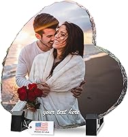 LOUISMIAA Heart Shape Personalized Slate Photo Frame 5.9x5.9in - Custom Rock Plaque for Mom Dad Birthday Wedding Valentine's Gifts