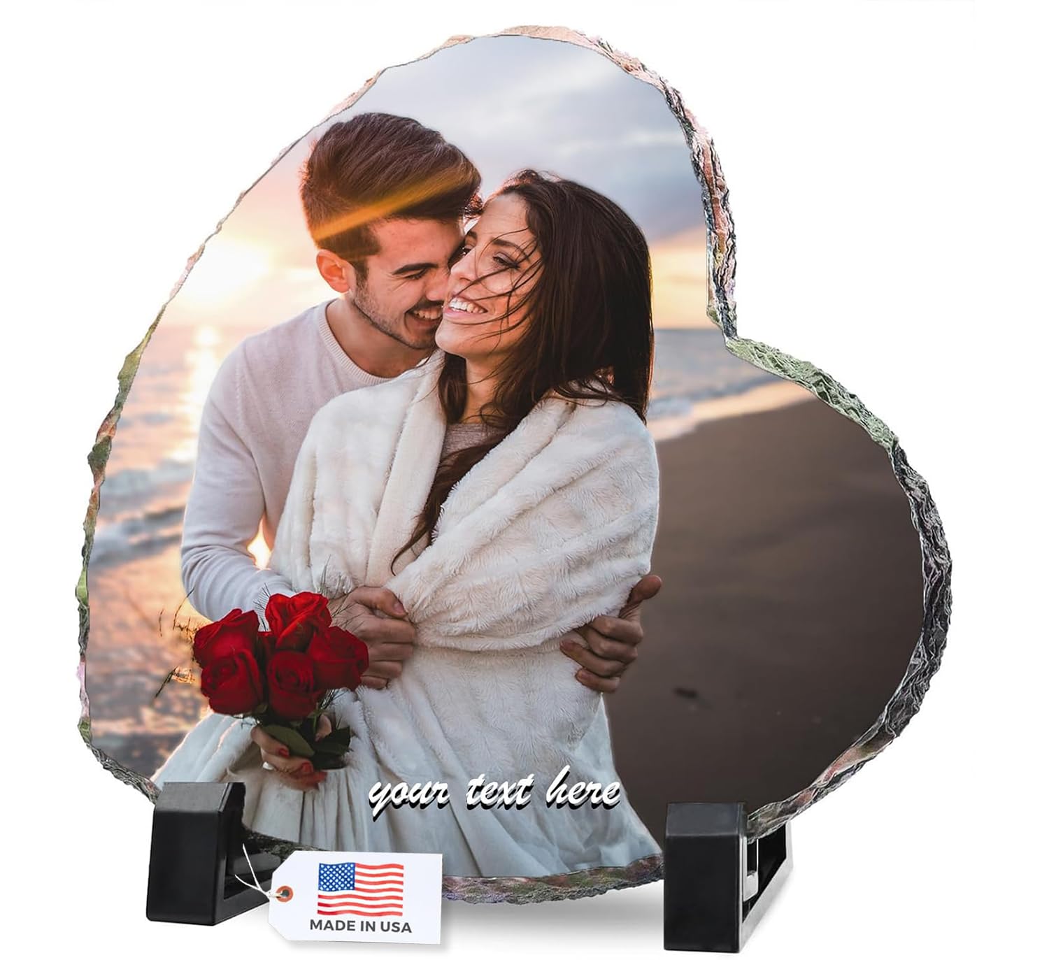 LOUISMIAA Personalized Picture Frame Custom Photo Stone Rock Slate Plaque Frames, Customized Gifts for Mothers Fathers Day Valentine's Day Wedding