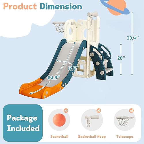 Miniatura 2 de Tobogán para bebés con aro de baloncesto, telescopio para interiores y exteriores, parque infantil