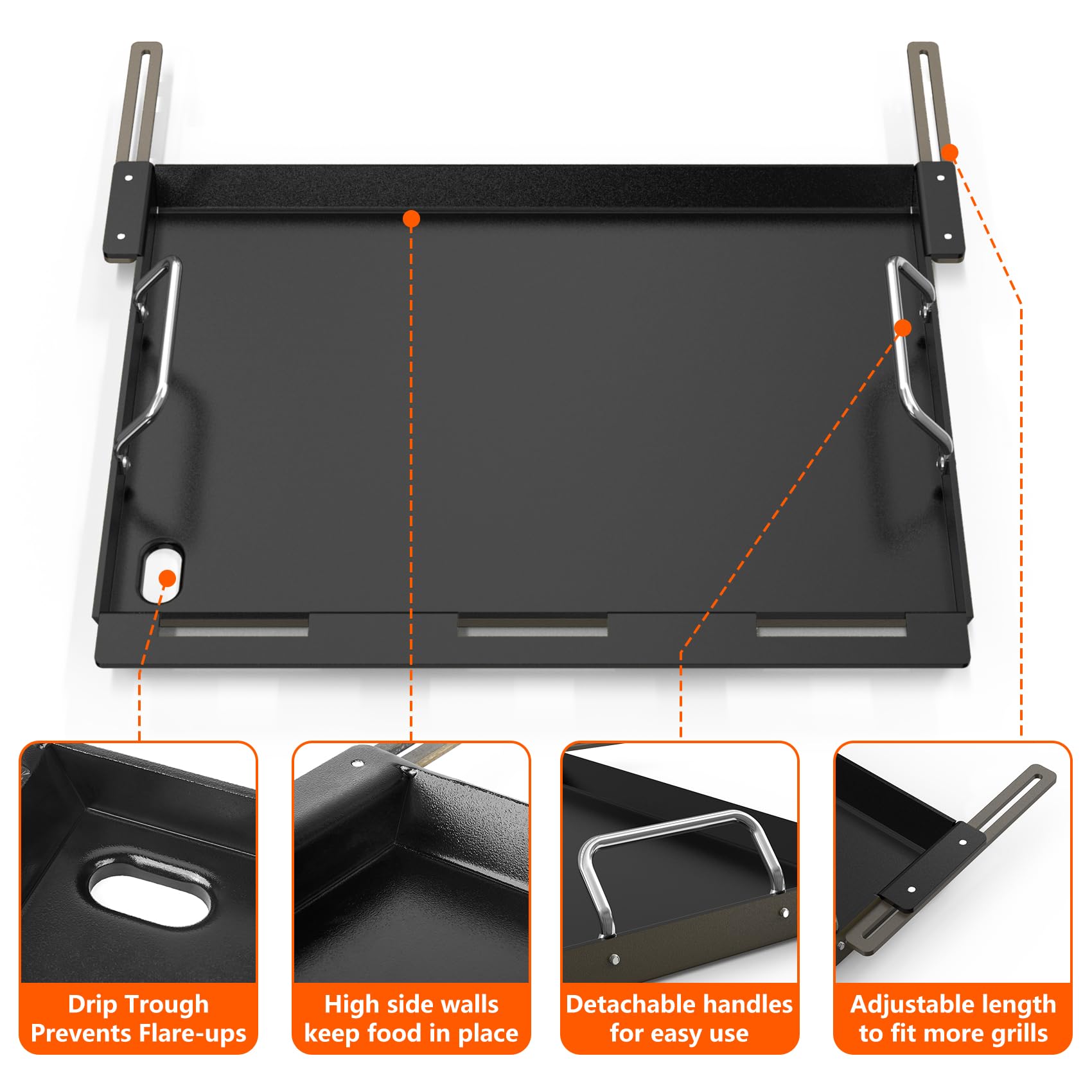 Onlyfire Plancha Universelle pour Weber Spirit/Spirit II Série 200 et 300, Genesis Silver B/C, Spirit 425/435 (2025) - Plaque de Barbecue Céramique Réglable (40,5-49 cm), Largeur 47,4 cm