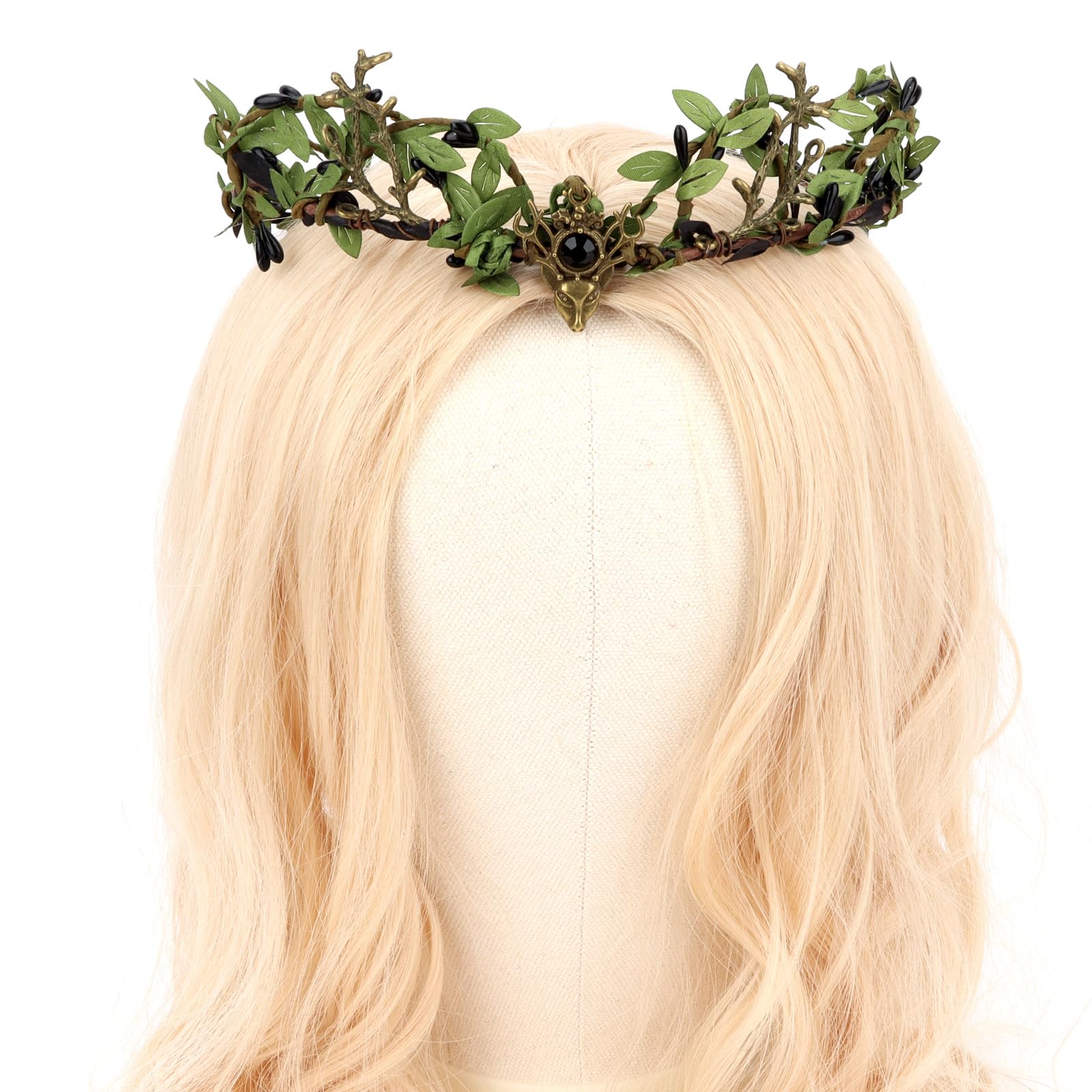 Woodland Elfenkrone, Feenkrone mit Geweih, Elfe, Wald, Kopfschmuck, V-Form, Blume, Kreis, Blatt, Stirnband für Damen, Schwarz