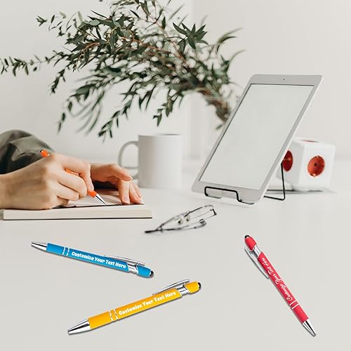 Miniatura 7 de Coregiftr Bolígrafos personalizados, bolígrafo grabado personalizado con punta de lápiz capacitivo, bolígrafo de tinta retráctil personalizado para
