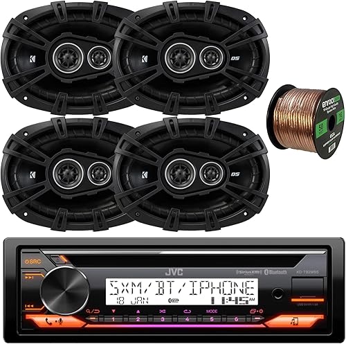 JVC KD-T92MBS - Radio estéreo para yate y barco marino, receptor USB AUX reproductor de CD, combo con 4X Kicker de 6 x 9 pulgadas, 360 W, altavoces