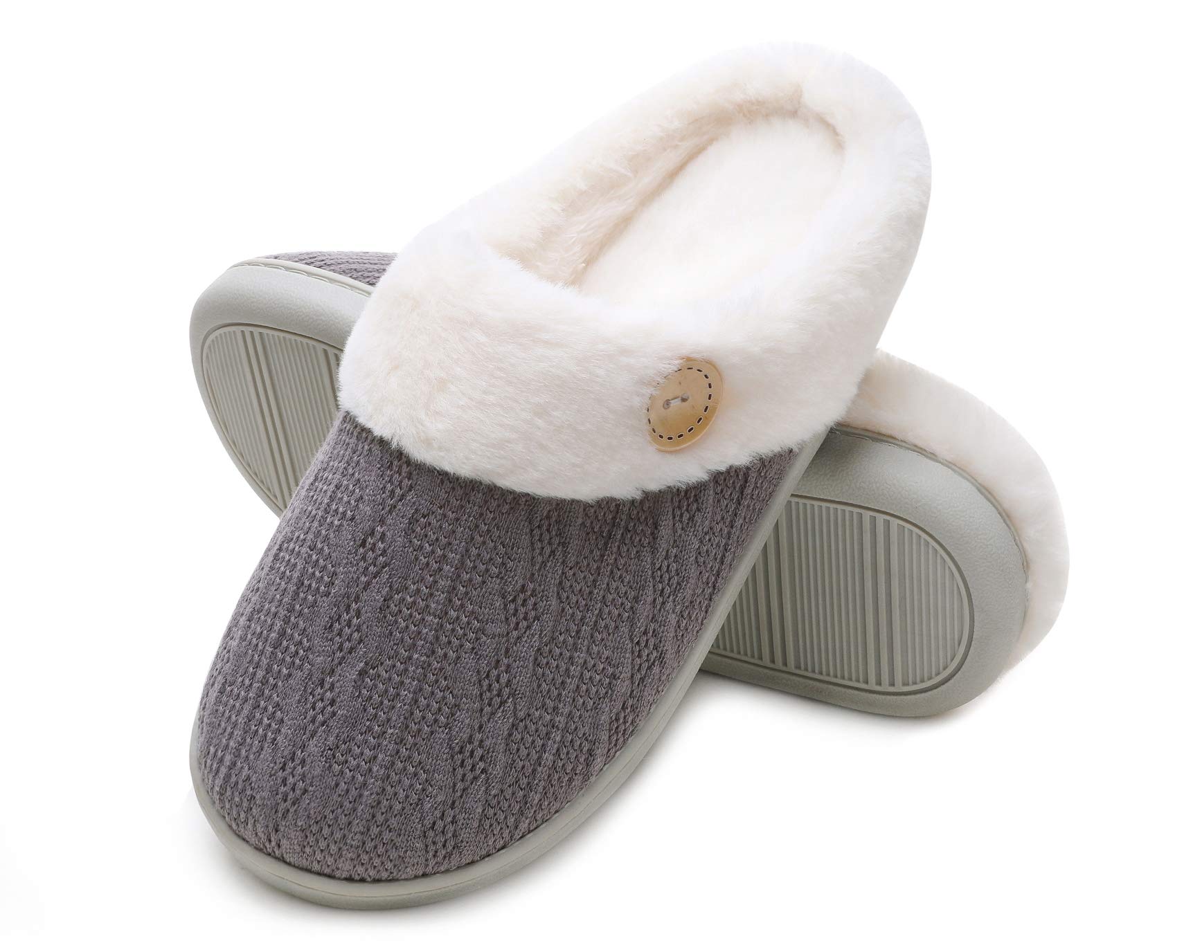 VonluxeWomen's Fuzzy House Slippers Comfy Memory Foam Bedroom Slippers Warm Slip On Light Shoes Outdoor Indoor Faux Fur Lined Dark grey11-12