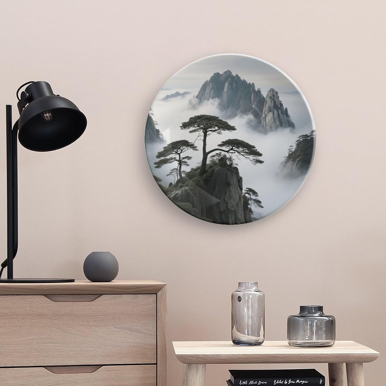 Bone China Decorative Plates Sunset in The Desert Ceramic Decorative Plate Wall Decor with Display Stand Ceramic Ornaments for Wall Hanging Decoration