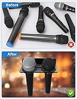 Vista 7 de Soporte para micrófono múltiple para colgar micrófonos dinámicos, con cable e inalámbricos, soporte de micrófono doble, acolchado de goma/montado