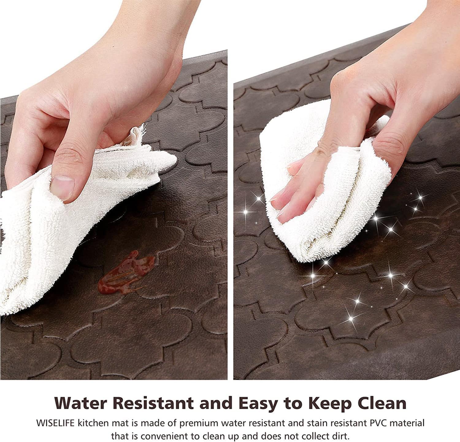 Wiselife Küchenmatte, gepolstert, Anti-Ermüdungs-Matte, 43,9 x 99,1 cm, dick, rutschfest, wasserdicht, Küchenteppiche und -matten, robuster PVC-Schaumstoff-Stehmatte für Küche, Boden, Zuhause,