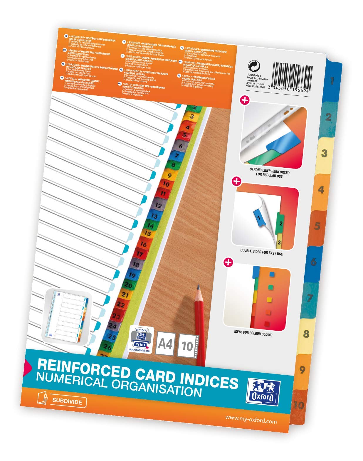 Oxford Register Strong Line 1-12 - 12-teilig DIN A4 - Aus Robuster PP-Folie - Weiß