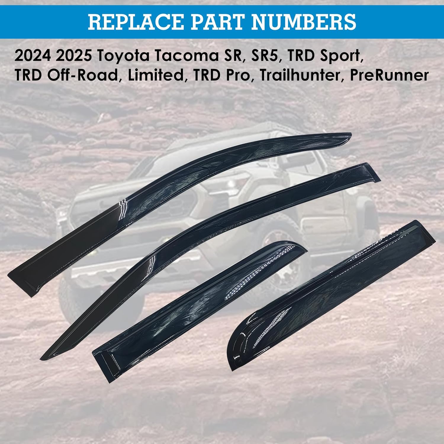 DYRDINSHOW Rain Guards for Tacoma Double Cab 2024 2025, 5 Seats Tacoma Vent Visor, Rain Guard Window Visors for Car Window, Window Wind Deflectors & Visors