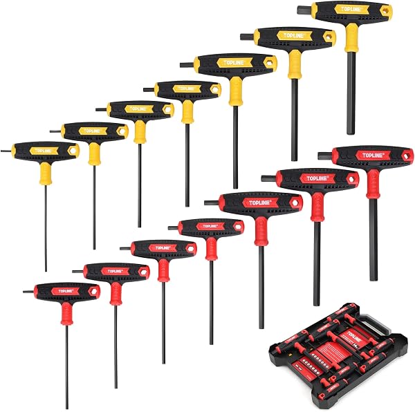 Topline 14-Piece Allen Wrench Set, Metric&SAE T-Handle, Long Arm Hex Key Set with Storage Box, Portable Allen Key Set fo