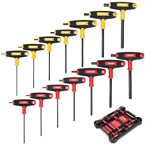 Topline 14-Piece Allen Wrench Set, Metric&SAE T-Handle, Long Arm Hex Key Set with Storage Box, Portable Allen Key Set for Basic Home Repair and Mechanical Maintenance