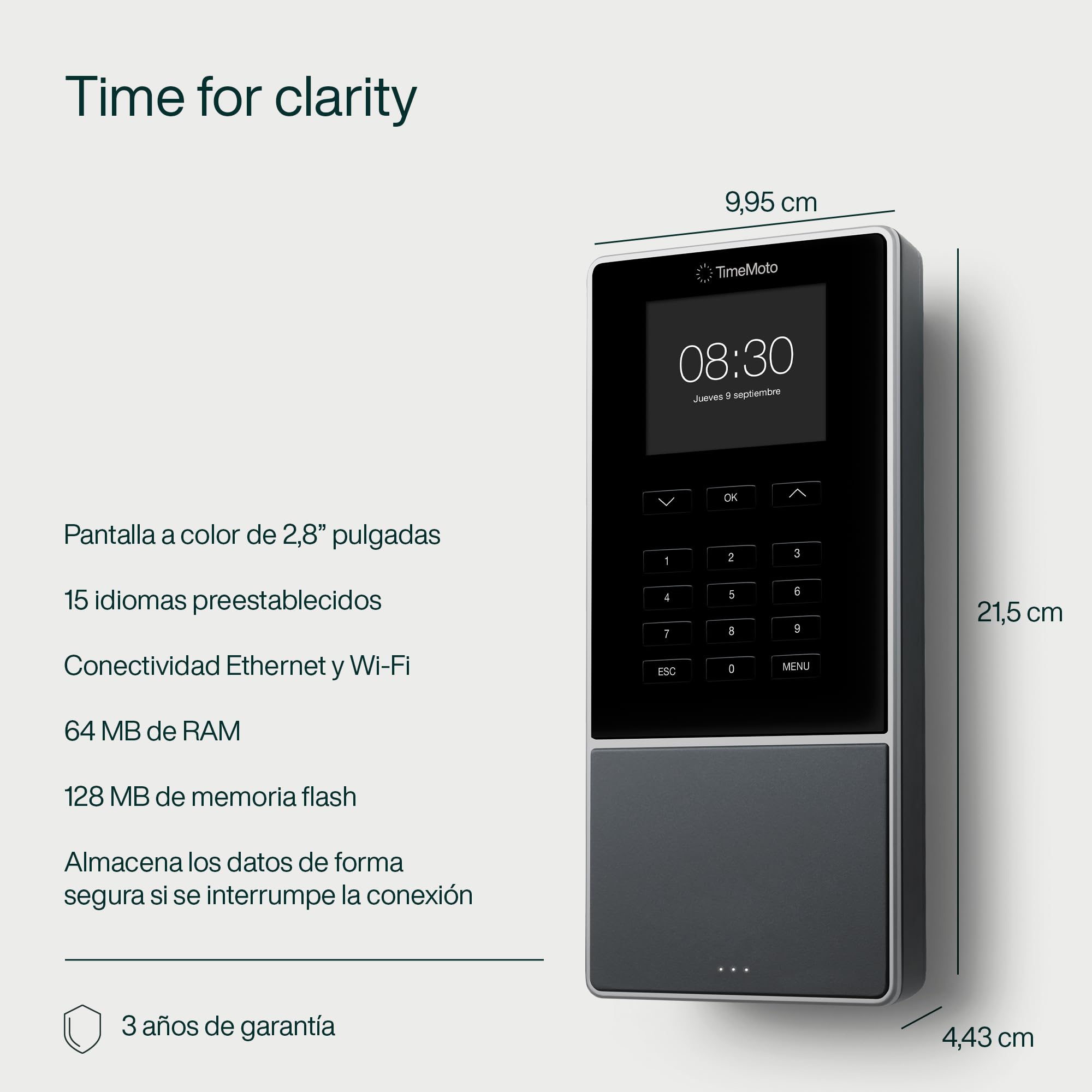 Terminal de fichaje basado en la nube TimeMoto TM-616 con lector de tarjetas RFID y PIN, para hasta 200 usuarios, fichajes, gestión de horarios, control de presencia, informes de horas trabajadas