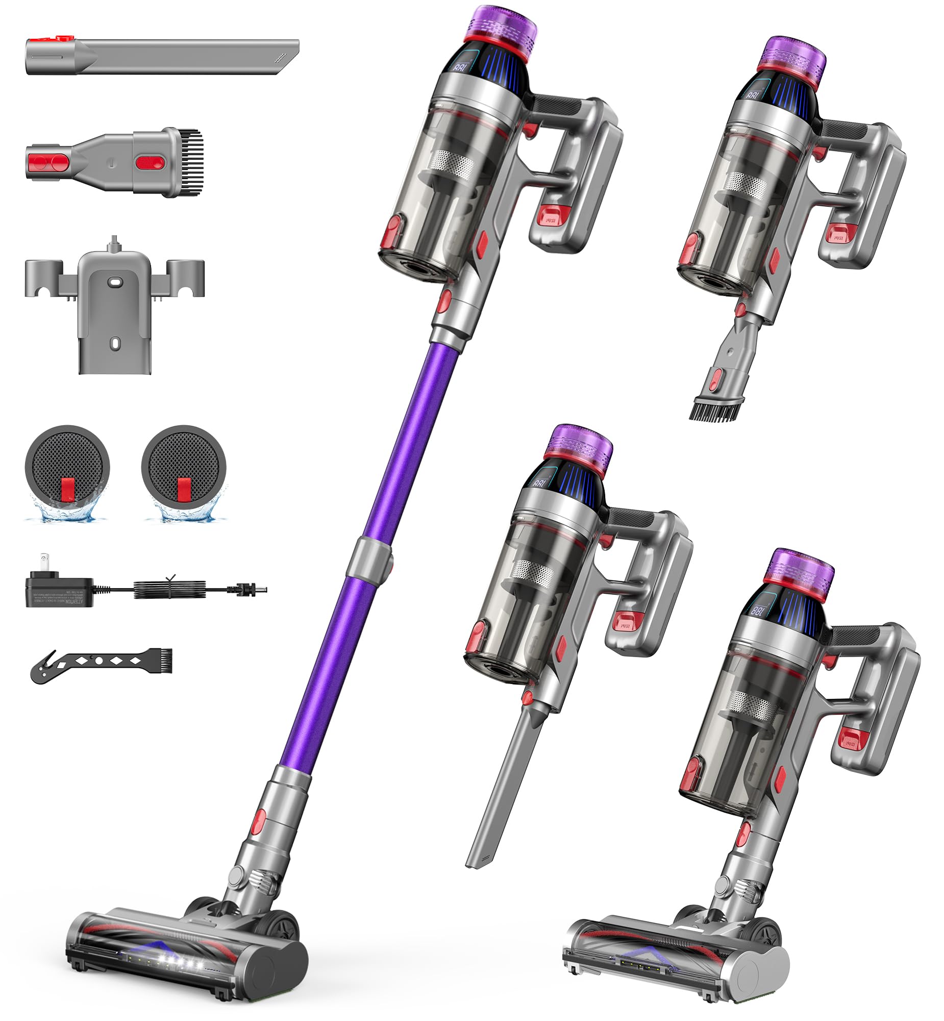 Cordless Stick Vacuum Cleaner for Home: 550W 45KPa Powerful Suction with HEPA Filter,55 Min Runtime, LED Display, Anti-Tangle Brush,Rechargeable Battery,Lightweight for Pet Hair,Carpets & Hard Floors