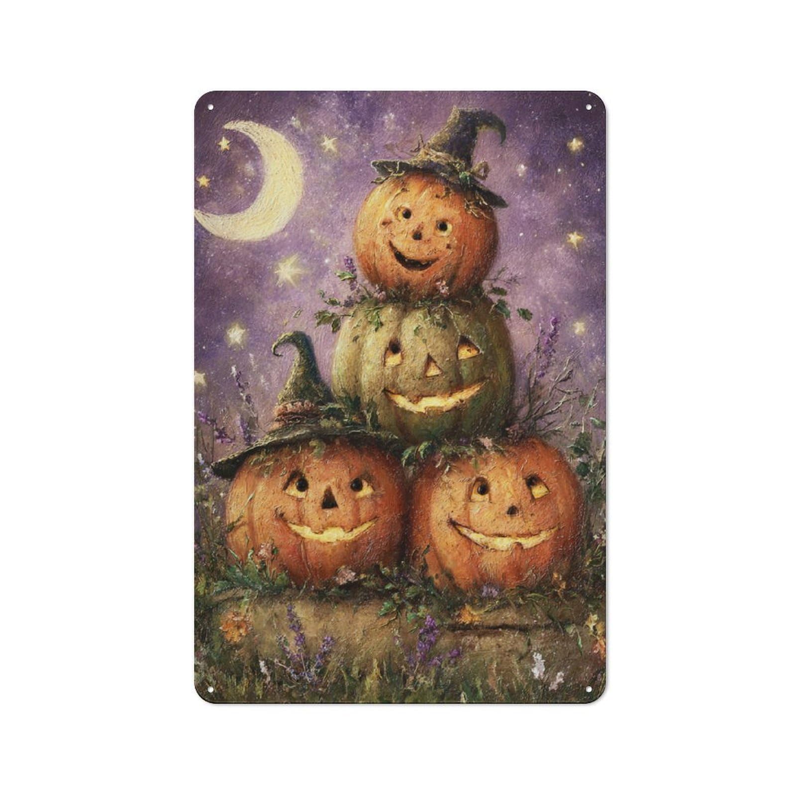 Junmoney Moonlit Pumpkin Parade Country Metal Sign With Design 30X20cm, Farmhouse Farmhouse Wall Decor For Kitchen, Cottage, Porch Or Garden Room
