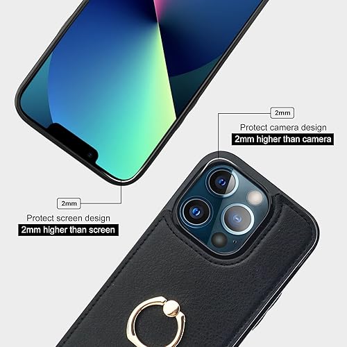 Miniatura 8 de Folosu Funda compatible con iPhone 13 Pro con soporte para tarjetas, rotación de 360, soporte de anillo de dedo con función atril, protección RFID,
