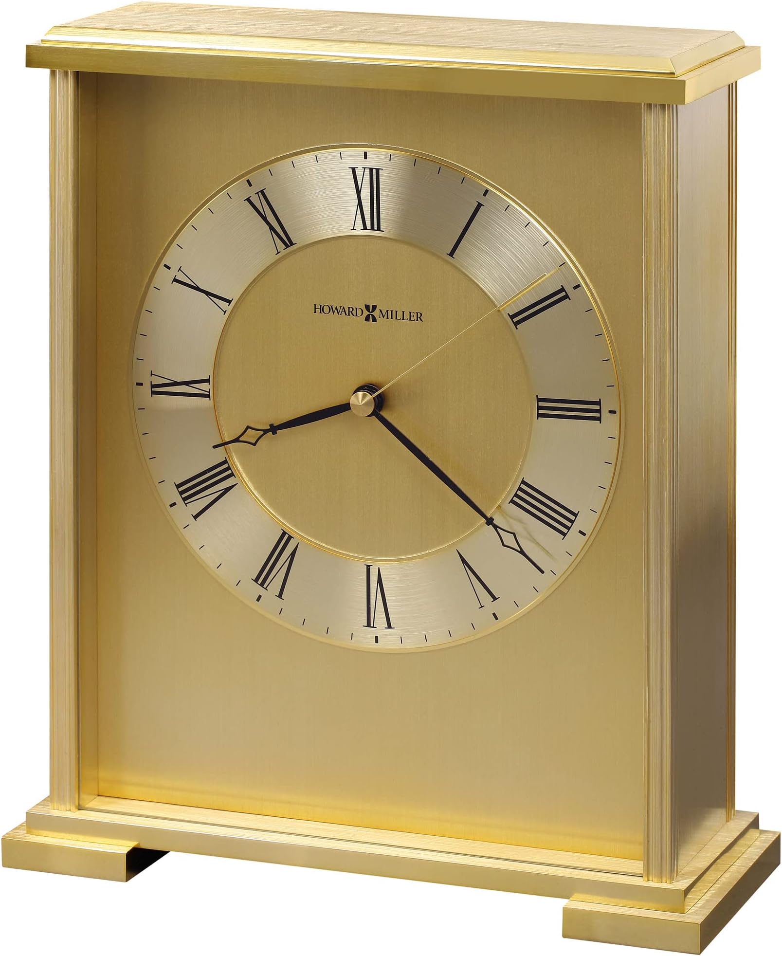 Howard Miller Exton Tabletop Clock Analog Display, Roman Numerals Alarm with A Diamond-Cut Edges Perfect for Living Room Office and Home Decor Quartz Movement Battery Operated Clock