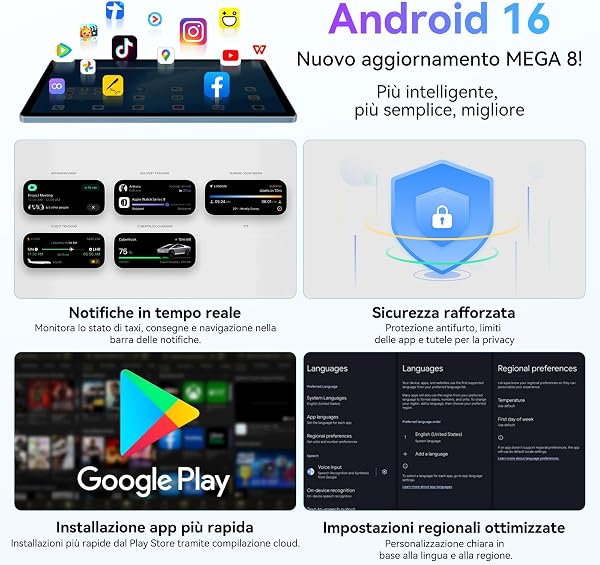 Blackview Android 16 Tablet da 13 Pollici MEGA8, 6GB RAM+128GB ROM, Display FHD 2K 90Hz Grande, Tablet PC da Gaming, Octa Core T620, Fotocamera Dual AI 50MP+13MP, Batteria 11000 mAh, 4G LTE+5G WiFi - 2