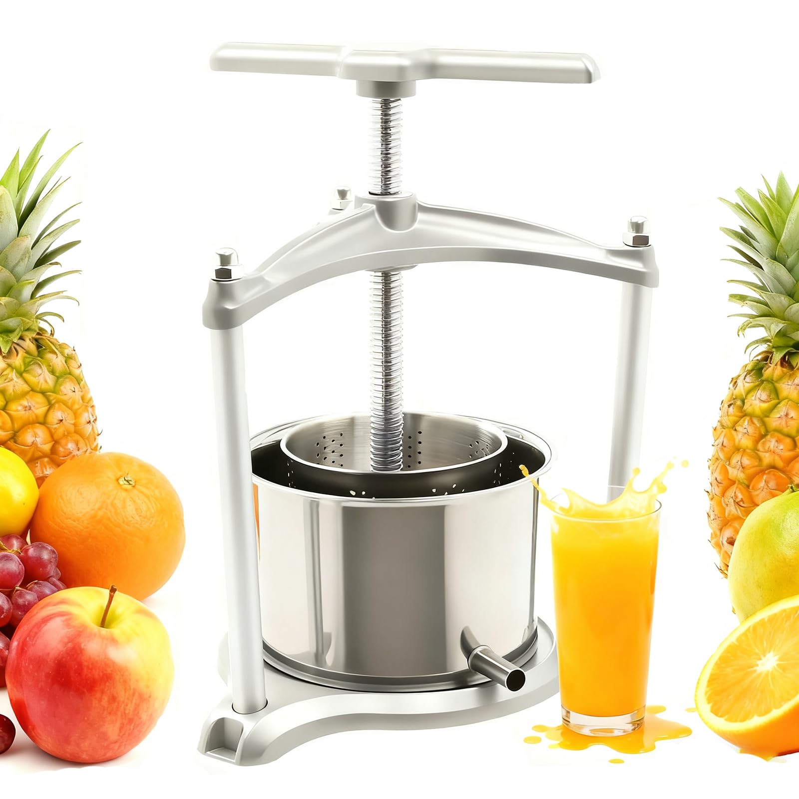 JXYQ Fruit Wine Press - 3L Stainless Steel Cider Juicer, Hydraulic Presser for Extracting Grape, Berry, and Vegetable Juices, Home and Commercial Juice Making