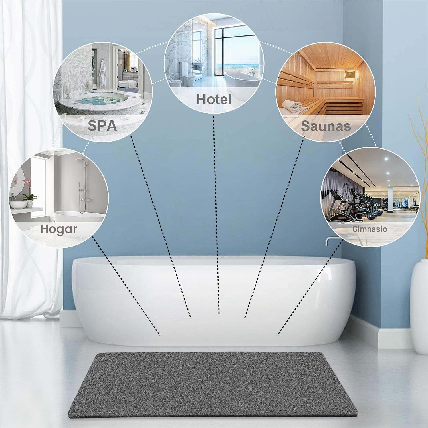Alfombrilla de Ducha XXL, Antideslizante, sin ventosas, para Superficie de bañera Texturizada, Alfombrilla de baño para Ducha y baño, Secado rápido, 60 × 120 cm, Gris