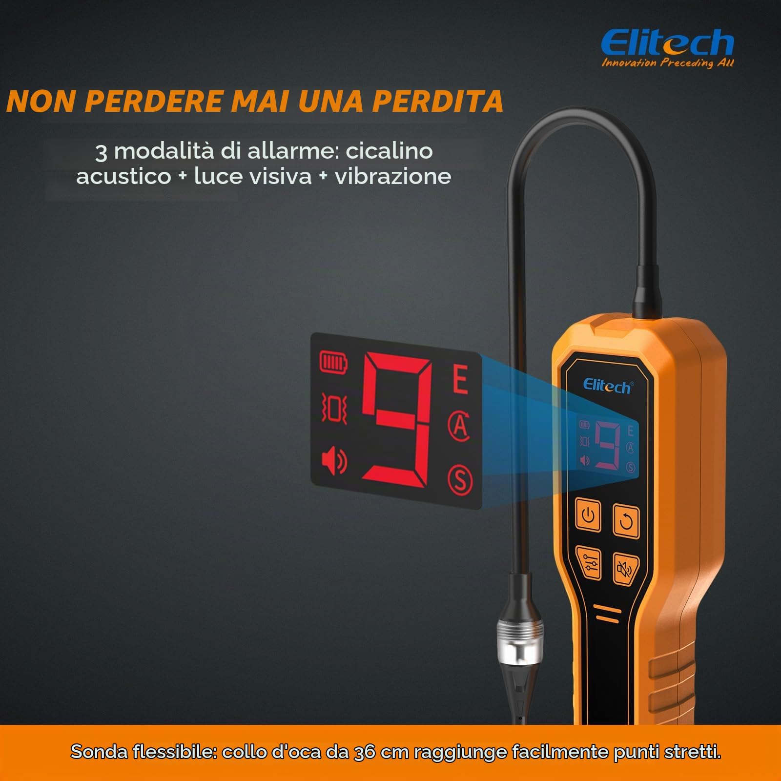 Elitech Rilevatore Perdite Gas Refrigerante Sniffer Cercafughe Freon per R32 R134A R410A R1234YF Compatibile con A2L e Uso Automotive Condizionatori ELD-270