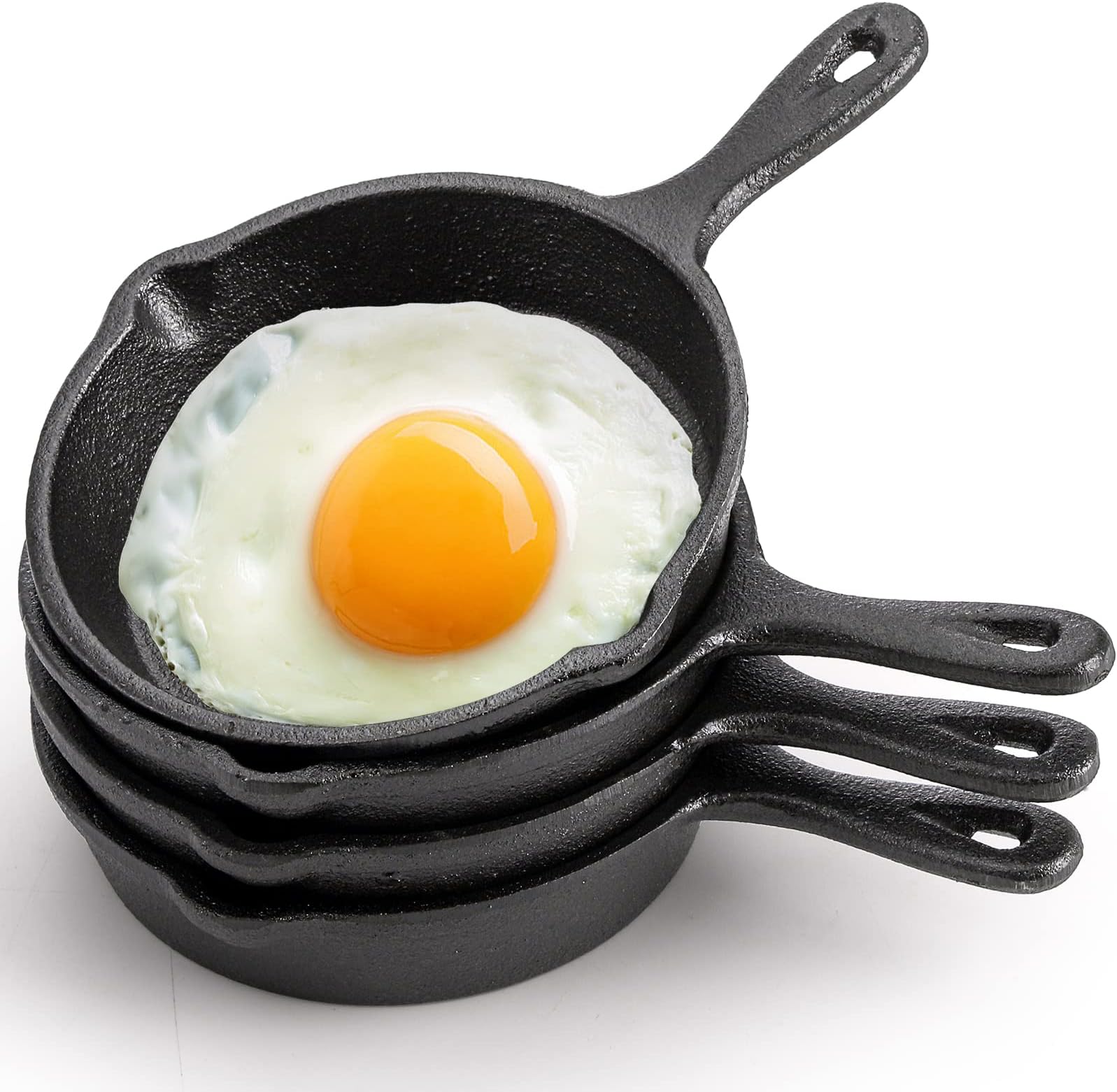 Hiceeden Pack of 4 Mini Cast Iron Frying Pans 10 cm Small Frying Pans with Double Spouts for Stove, Oven, Grill-Safe, Indoor and Outdoor Use, Non-Stick