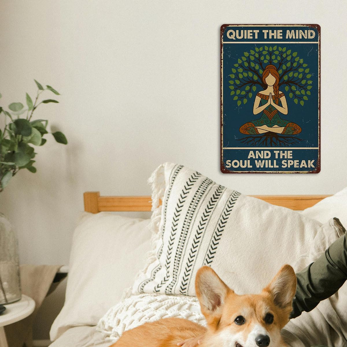 Meditation Wall Art Metal Tin Sign – Zen Decor and Yoga Wall Decor with “Quiet the Mind and the Soul Will Speak”, Spiritual Wall Art and Mindfulness Gift for Women, Yoga Studio, Meditation Room, or Home, 8x12 Inch - Image 3
