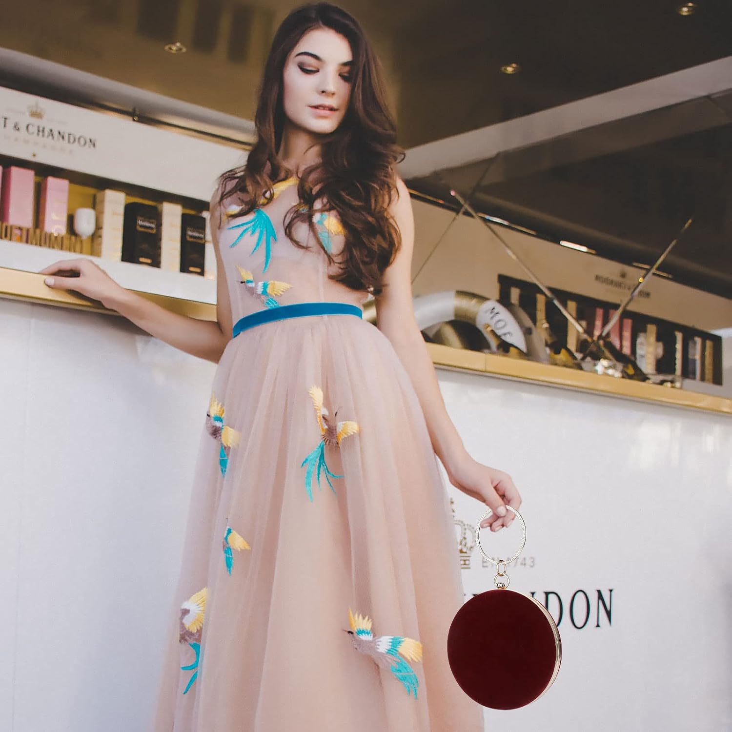 Miniatura 2 de Selighting Bolsos de mano redondos de terciopelo para mujer, bolsas de noche, bolso formal de boda, graduación, cóctel, fiesta, bolso de mano, talla