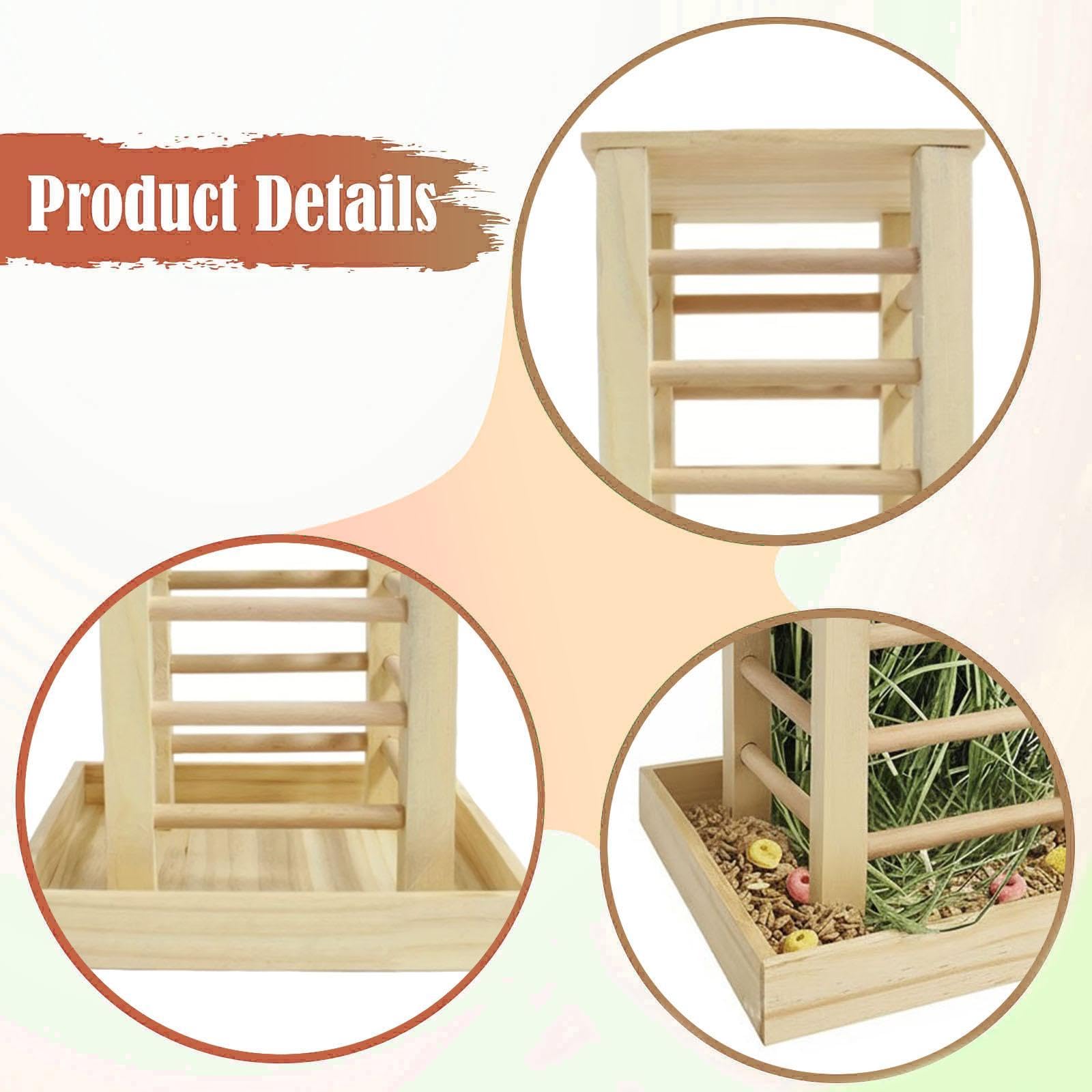 Dispensador De Heno para Roedores Pequeños | madera natural, para jaula o recinto, fácil instalación