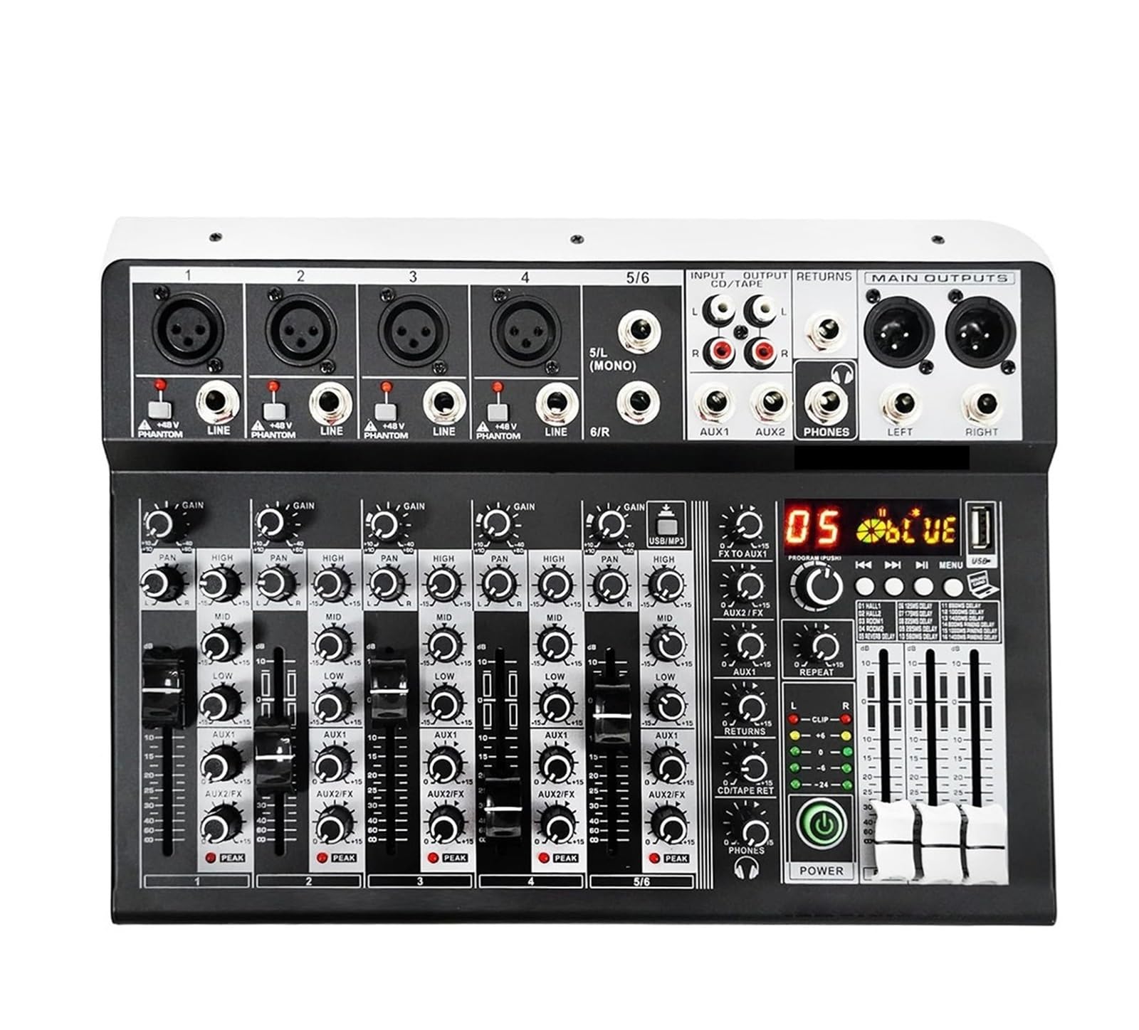 Professional 4 6 8 Channel Mixer Sound Mixing Console with USB Interface 99DSP 48V Phantom Power for Recording Streaming(6 Channel)