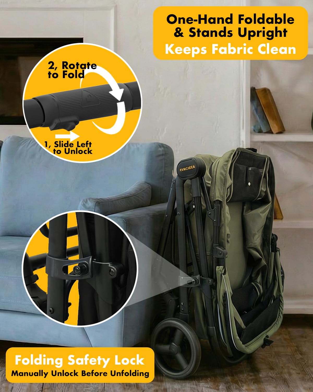 PAWZIDEA Dog Stroller for Large Dogs, Heavy Duty Pet Stroller for 2 Medium or Small Dogs Cats Up to 80lbs, No-Zip 180° Reversible Canopy Lockable, One-Hand Foldable Jogger 7" Wheels, Storage Organizer - Image 9